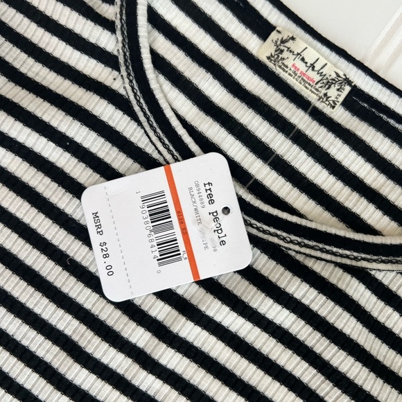 Free People Baby Ribbed Top Black White Stripe Tee Shirt Women XS NEW 698 - Picture 3 of 4